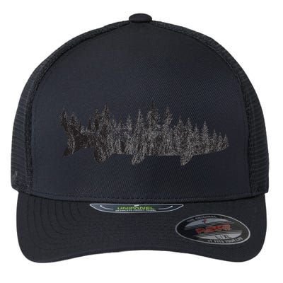 Musky Pine Forest Treeline Outdoor Fishing Angler Flexfit Unipanel Trucker Cap