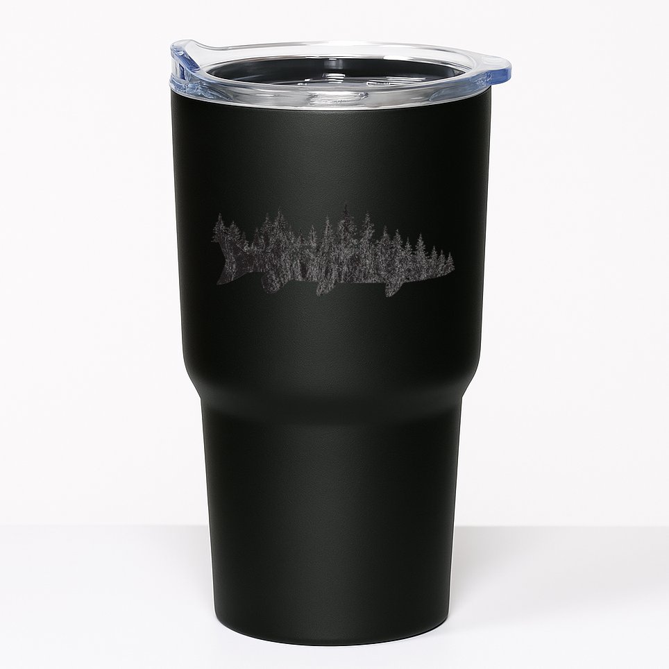 Musky Pine Forest Treeline Outdoor Fishing Angler Tumbler
