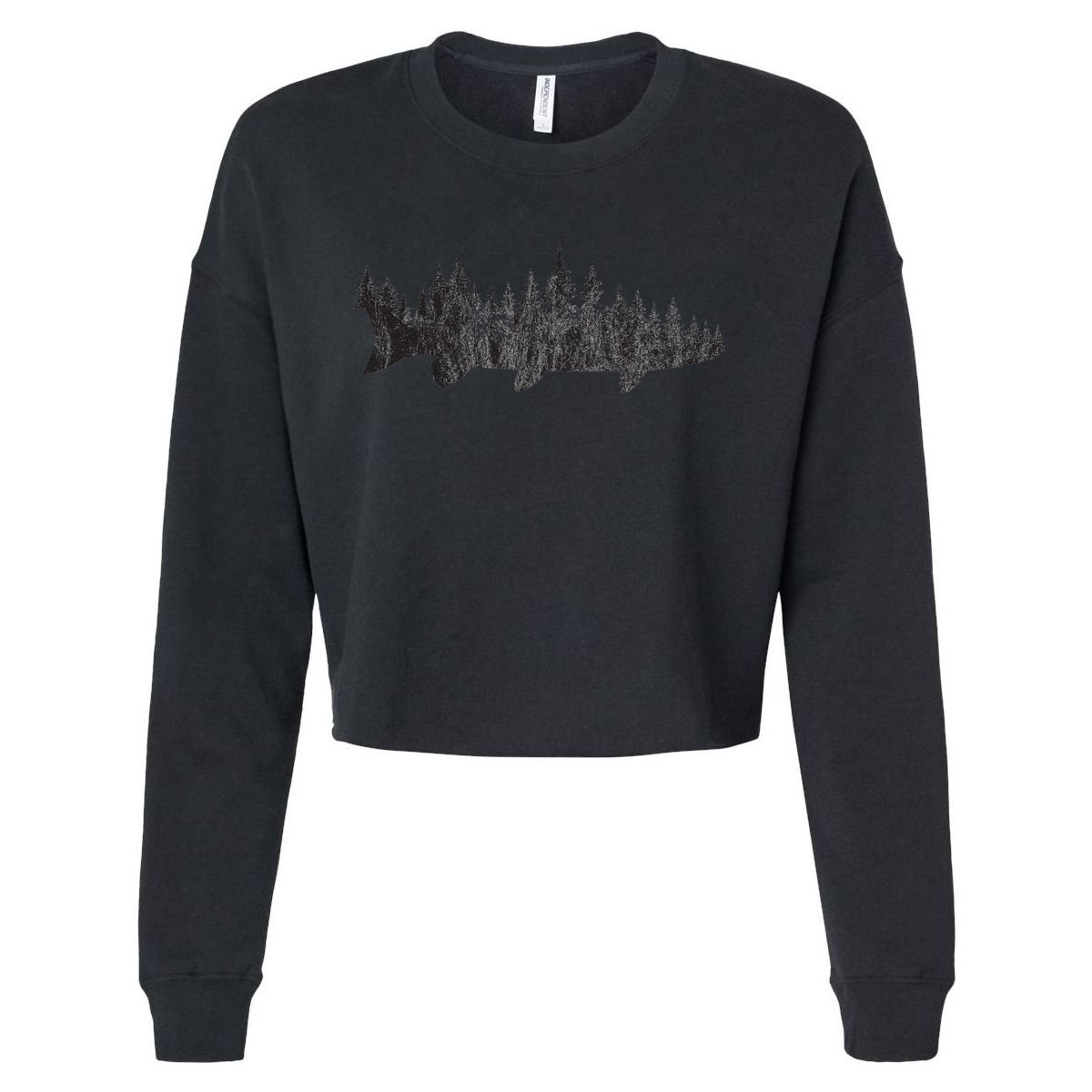 Musky Pine Forest Treeline Outdoor Fishing Angler Cropped Pullover Crew
