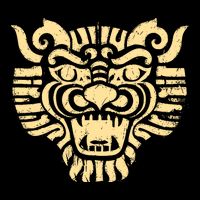 Mystical Primitive Fierce Aztec Warrior Mask Rustic & Aged Flat Bill Trucker Hat