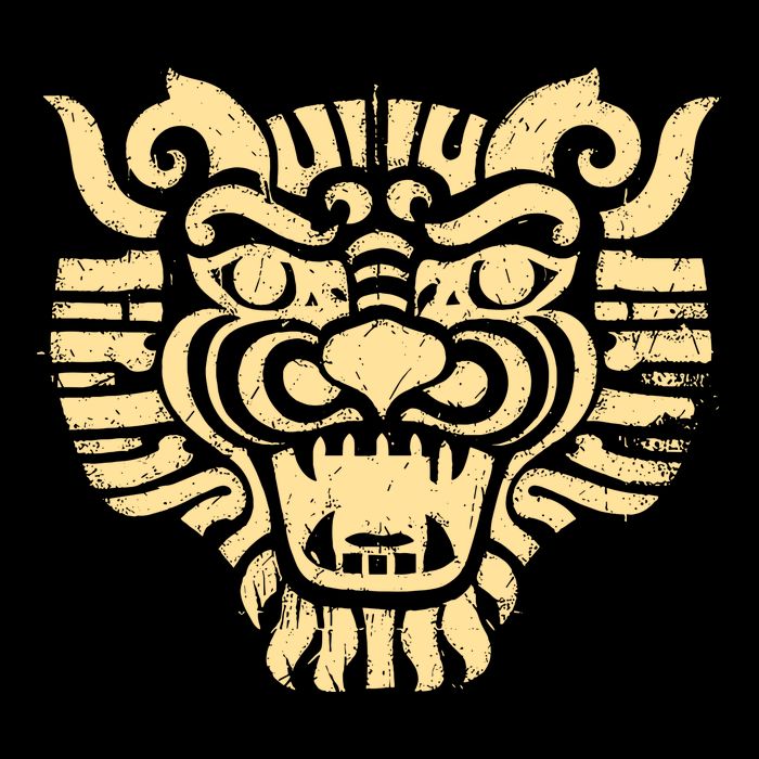 Mystical Primitive Fierce Aztec Warrior Mask Rustic & Aged Flat Bill Trucker Hat