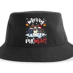 Merry Pugmas Funny Santa Reindeer Elf Pug Dog Christmas Sweatshirt Sustainable Bucket Hat