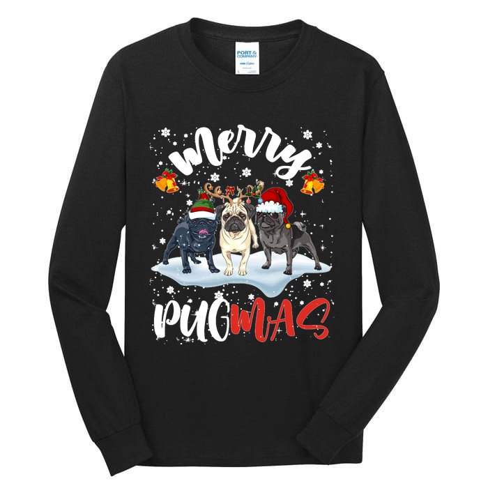 Merry Pugmas Funny Santa Reindeer Elf Pug Dog Christmas Sweatshirt Tall Long Sleeve T-Shirt