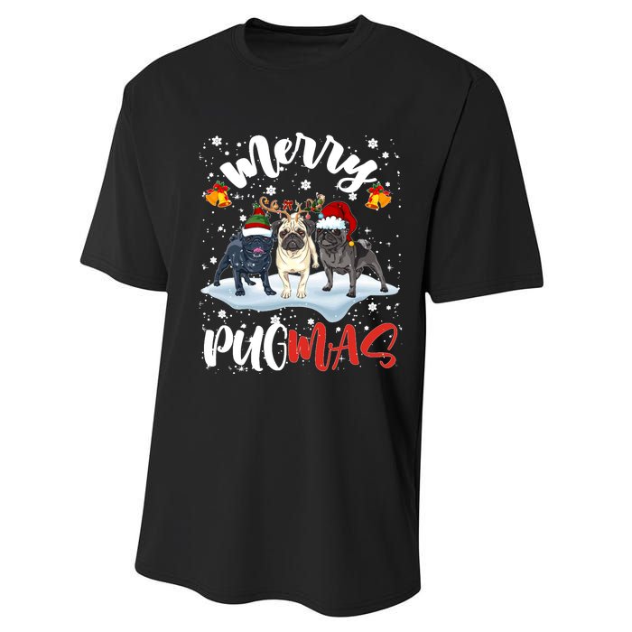 Merry Pugmas Funny Santa Reindeer Elf Pug Dog Christmas Sweatshirt Performance Sprint T-Shirt