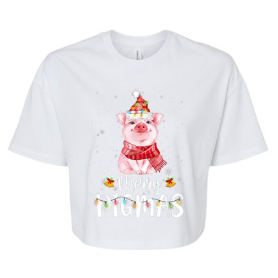 Merry Pigmas Funny Pig Christmas Pajama For Pig Lover Shirt Bella+Canvas Jersey Crop Tee