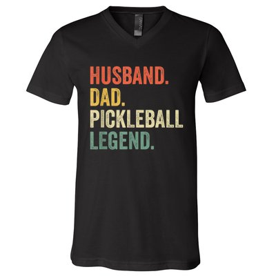 Men Pickleball Funny Husband Dad Legend Vintage Fathers Day V-Neck T-Shirt