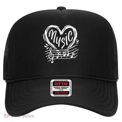 Music Piano Flute Clarinet Musician Musical Notes Cute Gift High Crown Mesh Back Trucker Hat