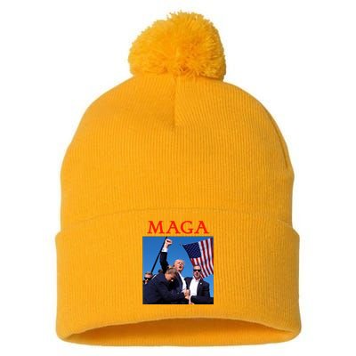 Maga Pray For Trump Trump Rally Shooting Donald Trump Statement Pom Pom 12in Knit Beanie