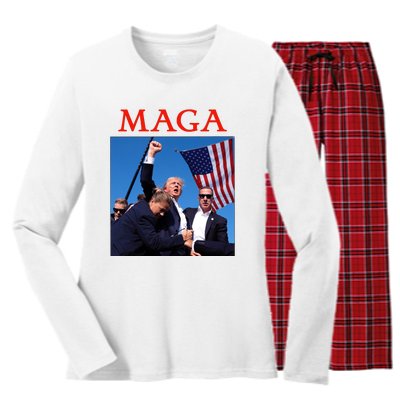 Maga Pray For Trump Trump Rally Shooting Donald Trump Statement Women's Long Sleeve Flannel Pajama Set 