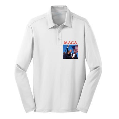 Maga Pray For Trump Trump Rally Shooting Donald Trump Statement Silk Touch Performance Long Sleeve Polo