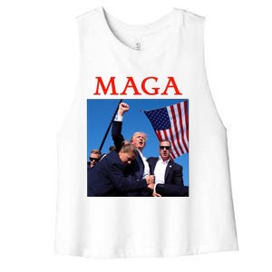 Maga Pray For Trump Trump Rally Shooting Donald Trump Statement Women's Racerback Cropped Tank