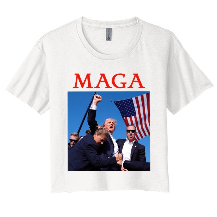 Maga Pray For Trump Trump Rally Shooting Donald Trump Statement Women's Crop Top Tee