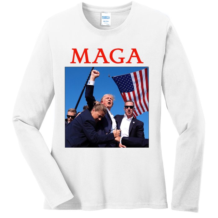 Maga Pray For Trump Trump Rally Shooting Donald Trump Statement Ladies Long Sleeve Shirt