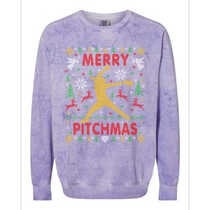 Merry Pitchmas Fastpitch Softball Pitcher Ugly Christmas Gift Colorblast Crewneck Sweatshirt