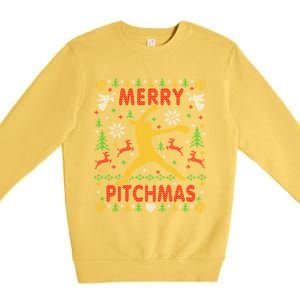 Merry Pitchmas Fastpitch Softball Pitcher Ugly Christmas Gift Premium Crewneck Sweatshirt