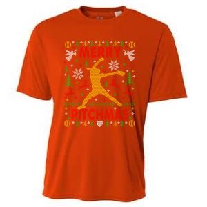 Merry Pitchmas Fastpitch Softball Pitcher Ugly Christmas Gift Cooling Performance Crew T-Shirt