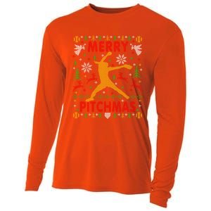 Merry Pitchmas Fastpitch Softball Pitcher Ugly Christmas Gift Cooling Performance Long Sleeve Crew