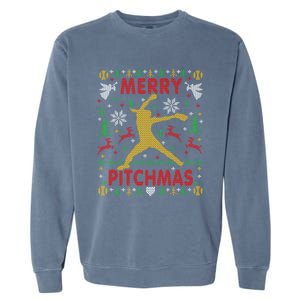 Merry Pitchmas Fastpitch Softball Pitcher Ugly Christmas Gift Garment-Dyed Sweatshirt