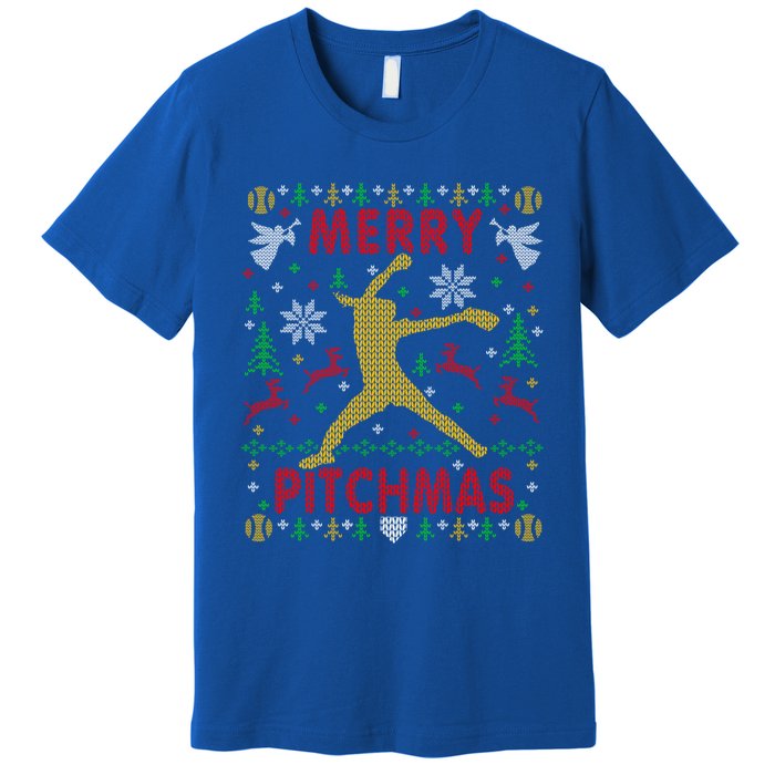 Merry Pitchmas Fastpitch Softball Pitcher Ugly Christmas Gift Premium T-Shirt