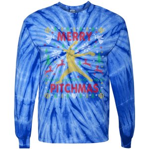 Merry Pitchmas Fastpitch Softball Pitcher Ugly Christmas Gift Tie-Dye Long Sleeve Shirt