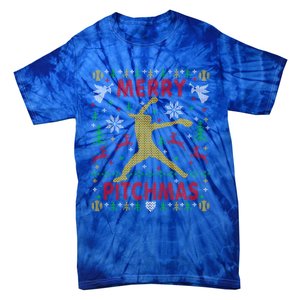 Merry Pitchmas Fastpitch Softball Pitcher Ugly Christmas Gift Tie-Dye T-Shirt