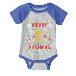 Merry Pitchmas Fastpitch Softball Pitcher Ugly Christmas Gift Infant Baby Jersey Bodysuit