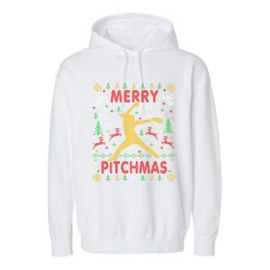 Merry Pitchmas Fastpitch Softball Pitcher Ugly Christmas Gift Garment-Dyed Fleece Hoodie