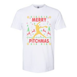 Merry Pitchmas Fastpitch Softball Pitcher Ugly Christmas Gift Softstyle CVC T-Shirt