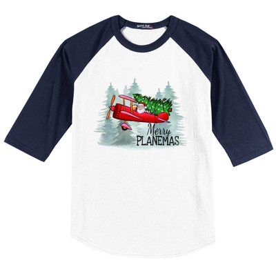 Merry Planemas Funny Pilot Airplane Christmas Cute Gift Captain Great Gift Baseball Sleeve Shirt