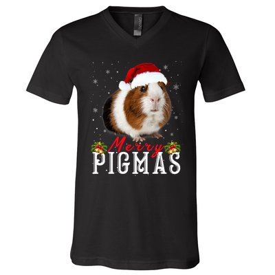 Merry Pigmas Face Mask Funny Guinea Pig Christmas Santa Xmas V-Neck T-Shirt