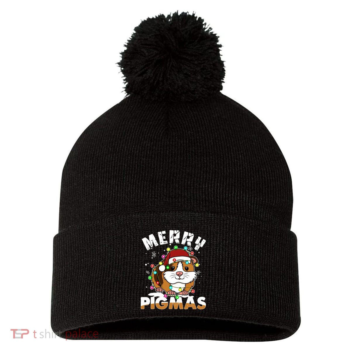 Merry Pigmas Funny Xmas Christmas Guinea Pig Lover Gift Pom Pom 12in Knit Beanie