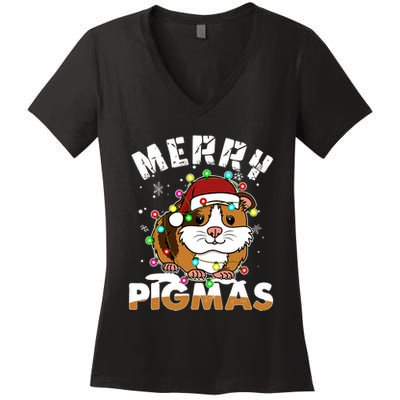Merry Pigmas Funny Xmas Christmas Guinea Pig Lover Gift Women's V-Neck T-Shirt