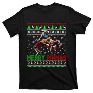 Merry Pinmas Funny Christmas Sweater Santa Wrestling Group T-Shirt