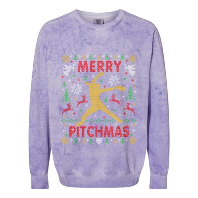 Merry Pitchmas Fastpitch Softball Pitcher Ugly Christmas Colorblast Crewneck Sweatshirt