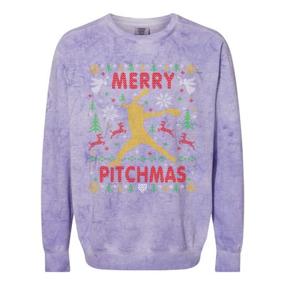 Merry Pitchmas Fastpitch Softball Pitcher Ugly Christmas Colorblast Crewneck Sweatshirt