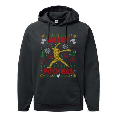 Merry Pitchmas Fastpitch Softball Pitcher Ugly Christmas Performance Fleece Hoodie