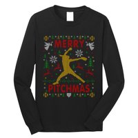 Merry Pitchmas Fastpitch Softball Pitcher Ugly Christmas Long Sleeve Shirt