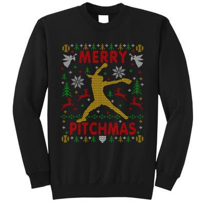 Merry Pitchmas Fastpitch Softball Pitcher Ugly Christmas Sweatshirt