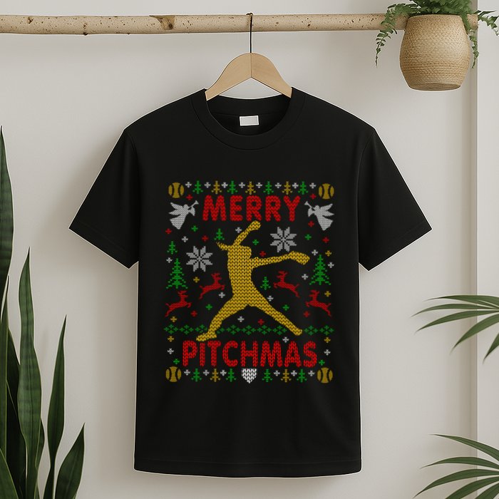 Merry Pitchmas Fastpitch Softball Pitcher Ugly Christmas T-Shirt