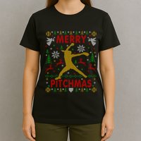 Merry Pitchmas Fastpitch Softball Pitcher Ugly Christmas T-Shirt