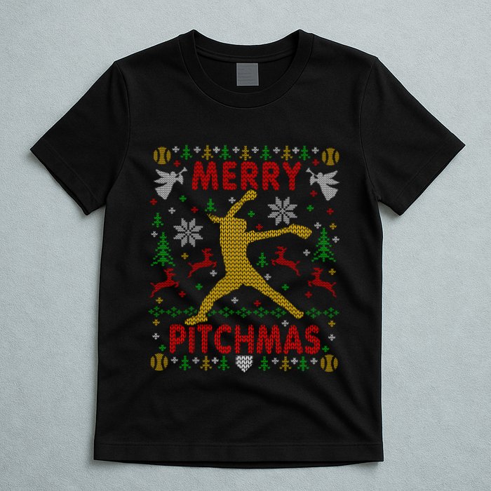 Merry Pitchmas Fastpitch Softball Pitcher Ugly Christmas T-Shirt