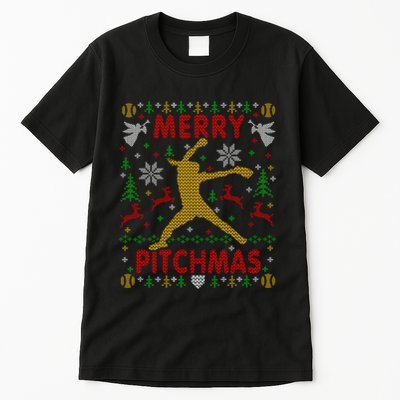 Merry Pitchmas Fastpitch Softball Pitcher Ugly Christmas Tall T-Shirt