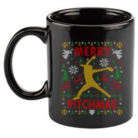 Merry Pitchmas Fastpitch Softball Pitcher Ugly Christmas 11oz C Handle Ceramic Mug