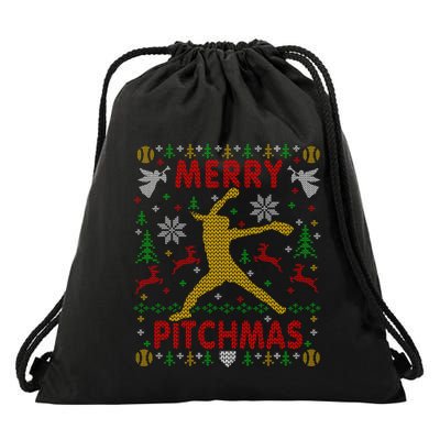 Merry Pitchmas Fastpitch Softball Pitcher Ugly Christmas Drawstring Bag