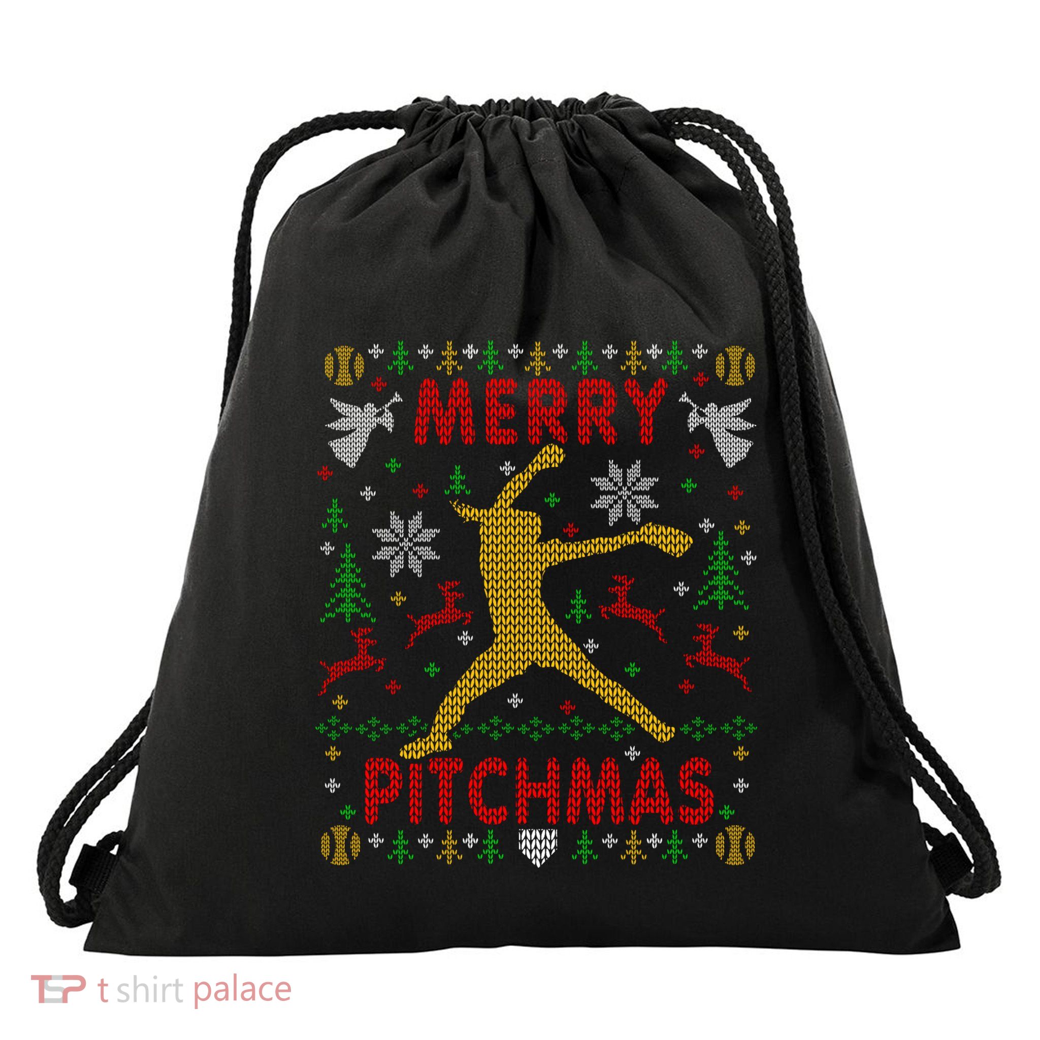 Merry Pitchmas Fastpitch Softball Pitcher Ugly Christmas Drawstring Bag