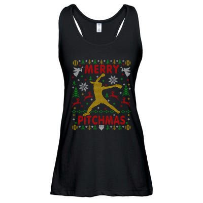 Merry Pitchmas Fastpitch Softball Pitcher Ugly Christmas Ladies Essential Flowy Tank