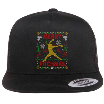 Merry Pitchmas Fastpitch Softball Pitcher Ugly Christmas Flatbill Hat