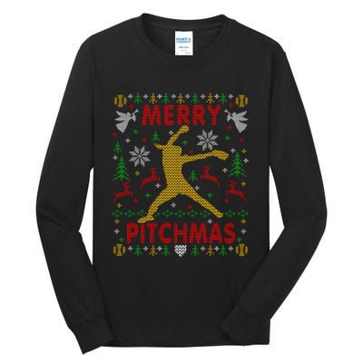 Merry Pitchmas Fastpitch Softball Pitcher Ugly Christmas Tall Long Sleeve T-Shirt