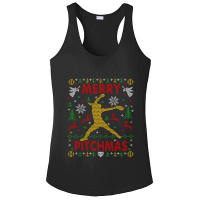 Merry Pitchmas Fastpitch Softball Pitcher Ugly Christmas Ladies PosiCharge Competitor Racerback Tank