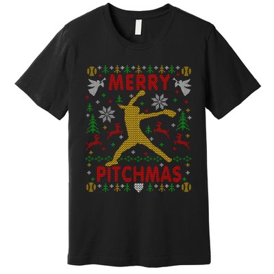 Merry Pitchmas Fastpitch Softball Pitcher Ugly Christmas Premium T-Shirt